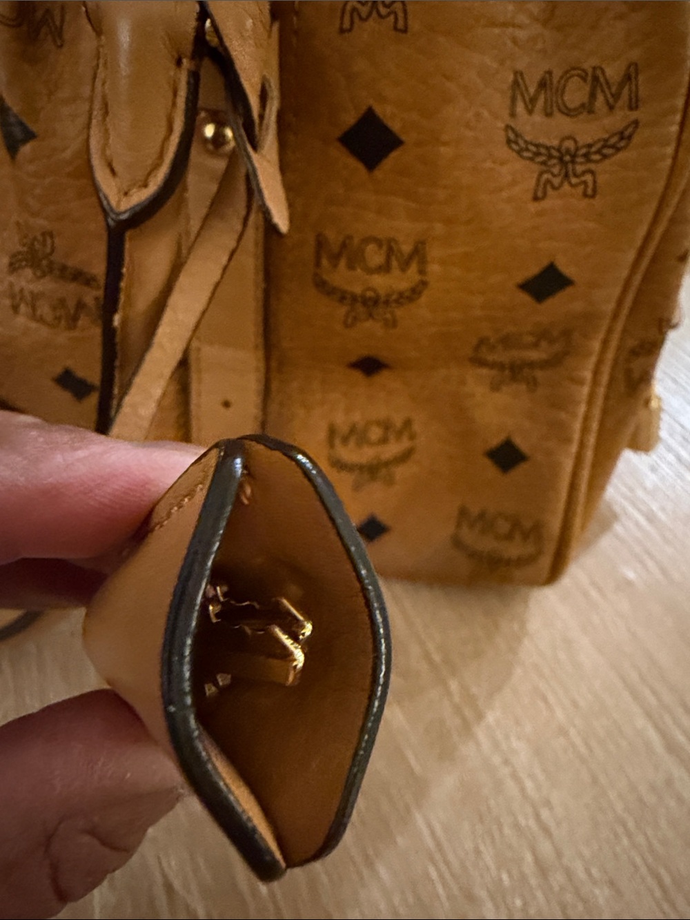MCM Visetos Cognac Logo Dome Satchel - Picture 9 of 14
